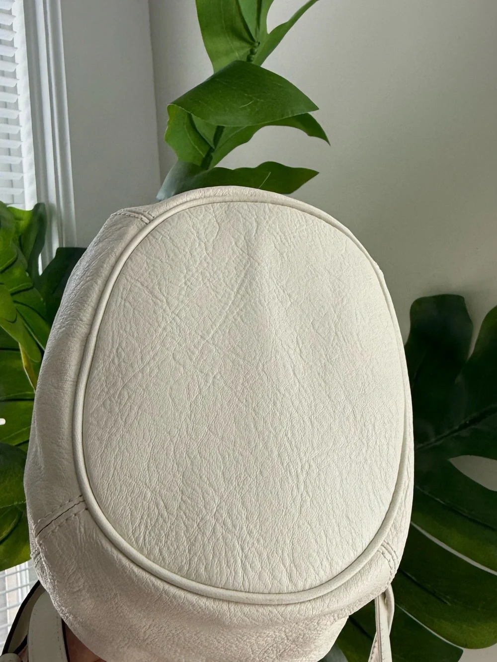 Coach Ivory Bucket Bag Drawstring Embossed Logo Adjustable Strap Pink Lining